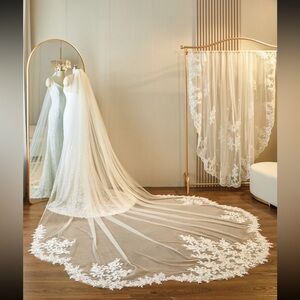 Elegant White Wedding Veil with Lace Details